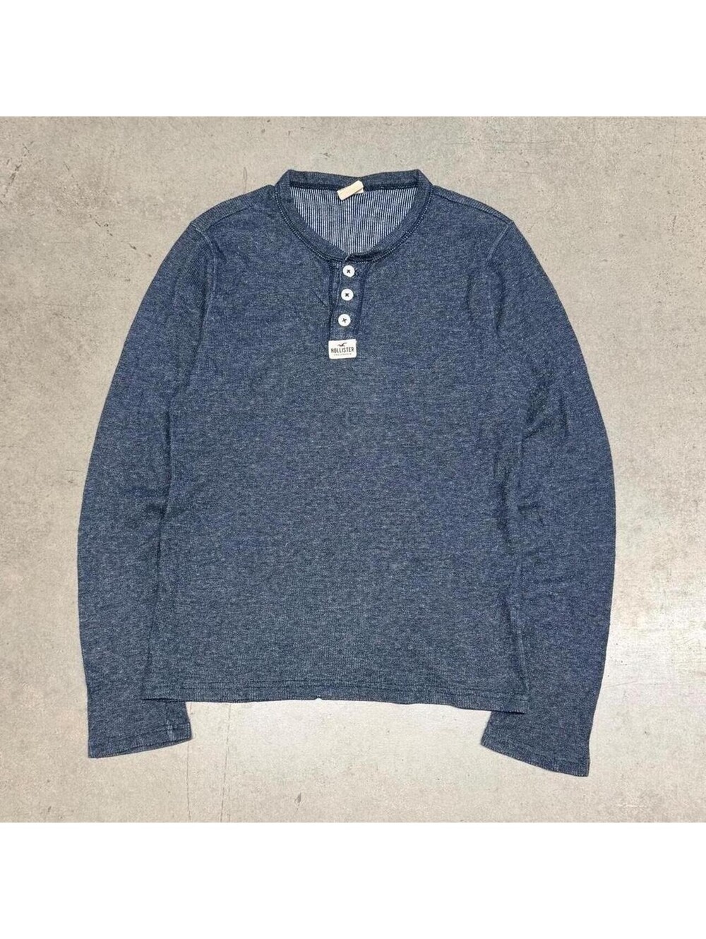 Hollister Long Sleeve Thermal Henley T-Shirt Mens S Blue Waffle Knit Layer Y2K
